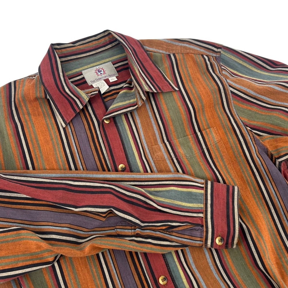 The Territory Ahead Mens XL Multi Color Vertical Stripe Cotton Button Down Shirt